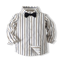 Load image into Gallery viewer, 2 Pieces Set Baby Kid Boys Dressy Solid Color Bow Shirts And Striped Jumpsuits Wholesale 220425252
