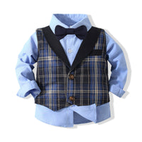Load image into Gallery viewer, 3 Pieces Set Baby Kid Boys Dressy Solid Color Shirts Pants And Checked Vests Waistcoats Wholesale 220425253
