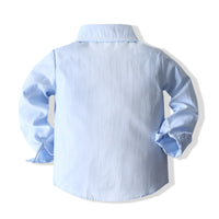 Load image into Gallery viewer, 2 Pieces Set Baby Kid Boys Solid Color Bow Shirts And Checked Jumpsuits Wholesale 220425259
