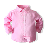 Load image into Gallery viewer, 2 Pieces Set Baby Kid Boys Solid Color Bow Shirts And Checked Jumpsuits Wholesale 220425259
