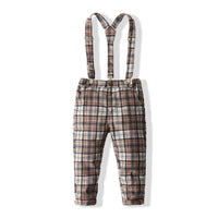 Load image into Gallery viewer, 2 Pieces Set Baby Kid Boys Solid Color Bow Shirts And Checked Jumpsuits Wholesale 220425259
