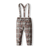 Load image into Gallery viewer, 2 Pieces Set Baby Kid Boys Solid Color Bow Shirts And Checked Jumpsuits Wholesale 220425259
