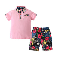 Load image into Gallery viewer, 2 Pieces Set Kid Boys Flower Print Polo Shirts And Shorts Wholesale 22042526

