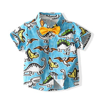 Load image into Gallery viewer, 2 Pieces Set Baby Kid Boys Dressy Dinosaur Cartoon Bow Print Shirts And Solid Color Rompers Wholesale 220425261
