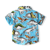 Load image into Gallery viewer, 2 Pieces Set Baby Kid Boys Dressy Dinosaur Cartoon Bow Print Shirts And Solid Color Rompers Wholesale 220425261
