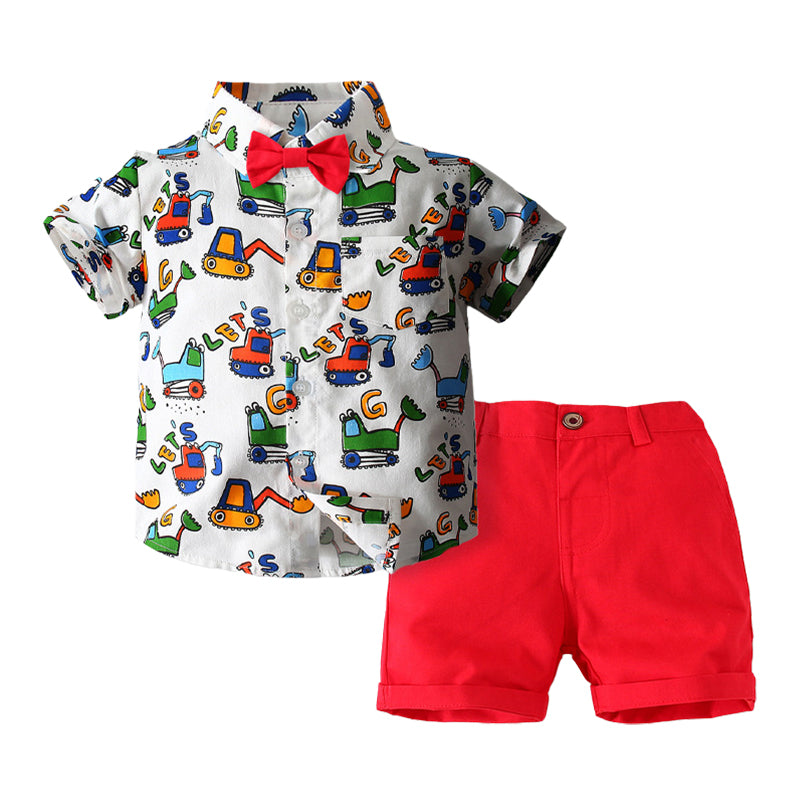 2 Pieces Set Baby Kid Boys Letters Cartoon Bow Print Shirts And Shorts Wholesale 220425264