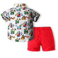 Load image into Gallery viewer, 2 Pieces Set Baby Kid Boys Letters Cartoon Bow Print Shirts And Shorts Wholesale 220425264
