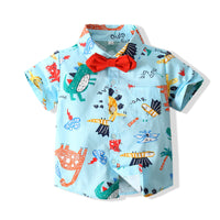 Load image into Gallery viewer, 2 Pieces Set Baby Kid Boys Dinosaur Cartoon Bow Print Shirts And Shorts Wholesale 220425265
