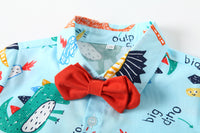 Load image into Gallery viewer, 2 Pieces Set Baby Kid Boys Dinosaur Cartoon Bow Print Shirts And Shorts Wholesale 220425265

