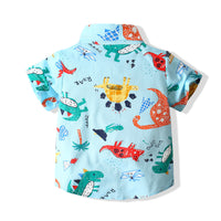 Load image into Gallery viewer, 2 Pieces Set Baby Kid Boys Dinosaur Cartoon Bow Print Shirts And Shorts Wholesale 220425265
