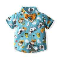 Load image into Gallery viewer, 2 Pieces Set Baby Kid Boys Animals Cartoon Bow Print Shirts And Shorts Wholesale 220425266
