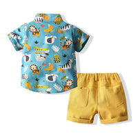Load image into Gallery viewer, 2 Pieces Set Baby Kid Boys Animals Cartoon Bow Print Shirts And Shorts Wholesale 220425266
