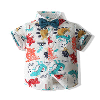 Load image into Gallery viewer, 2 Pieces Set Baby Kid Boys Dinosaur Cartoon Bow Print Shirts And Shorts Wholesale 220425267
