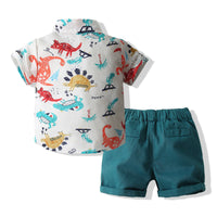 Load image into Gallery viewer, 2 Pieces Set Baby Kid Boys Dinosaur Cartoon Bow Print Shirts And Shorts Wholesale 220425267
