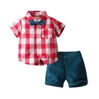 Load image into Gallery viewer, 2 Pieces Set Baby Kid Boys Checked Bow Shirts And Shorts Wholesale 220425268
