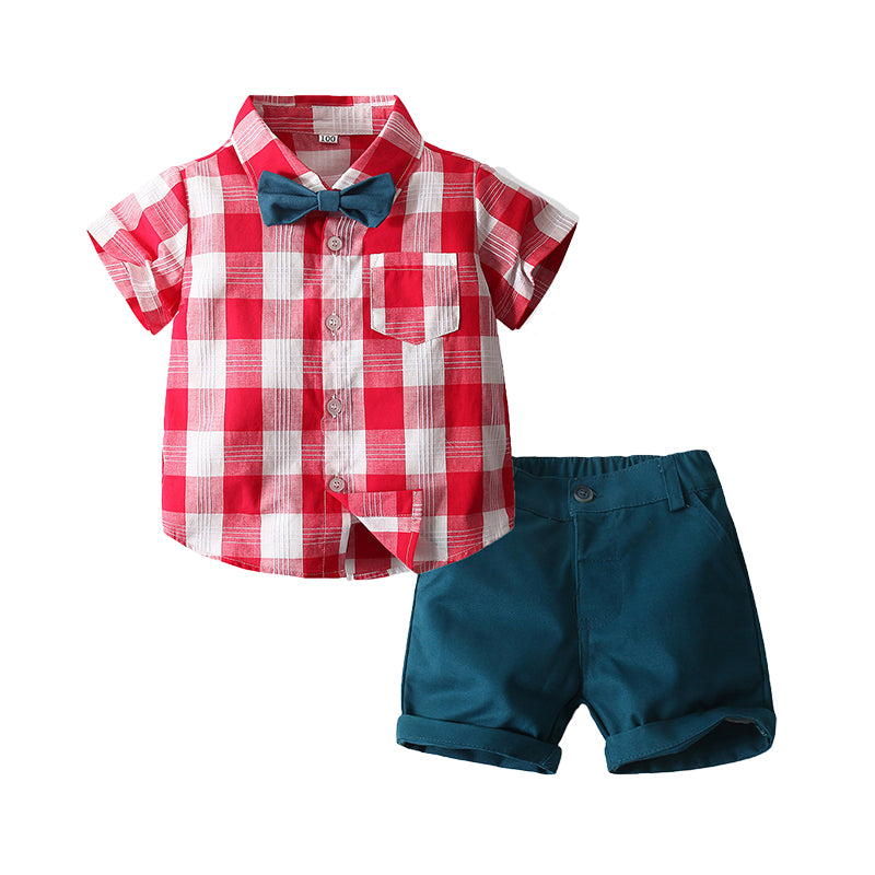 2 Pieces Set Baby Kid Boys Checked Bow Shirts And Shorts Wholesale 220425268
