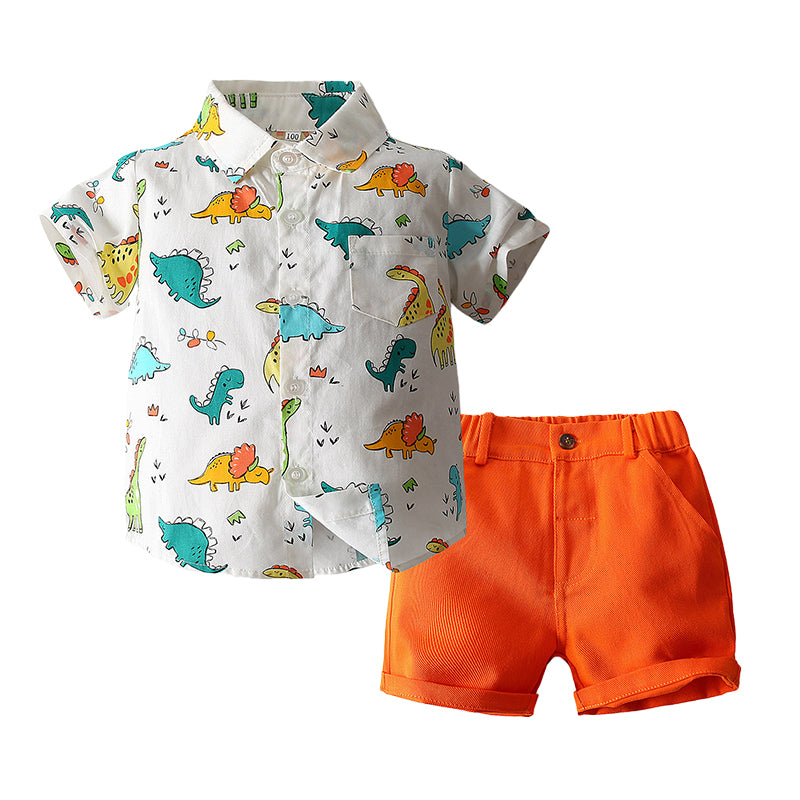 2 Pieces Set Baby Kid Boys Dinosaur Cartoon Print Shirts And Shorts Wholesale 220425269