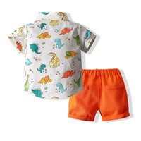 Load image into Gallery viewer, 2 Pieces Set Baby Kid Boys Dinosaur Cartoon Print Shirts And Shorts Wholesale 220425269
