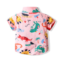 Load image into Gallery viewer, 2 Pieces Set Baby Kid Boys Dinosaur Cartoon Bow Print Shirts And Shorts Wholesale 220425270
