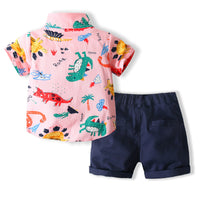 Load image into Gallery viewer, 2 Pieces Set Baby Kid Boys Dinosaur Cartoon Bow Print Shirts And Shorts Wholesale 220425270
