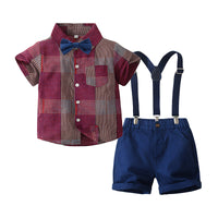 Load image into Gallery viewer, 2 Pieces Set Baby Kid Boys Striped Checked Bow Shirts And Shorts Wholesale 220425273
