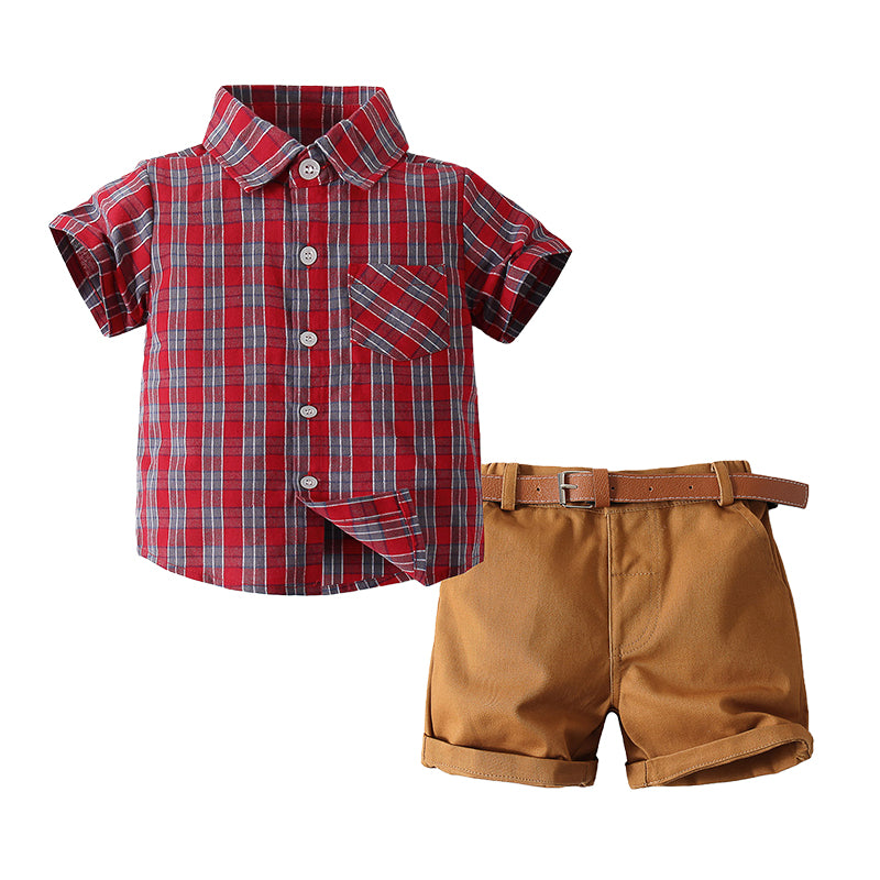 2 Pieces Set Baby Kid Boys Checked Shirts And Shorts Wholesale 220425275