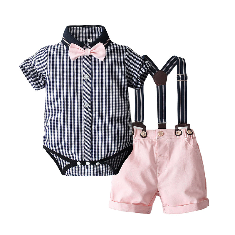 2 Pieces Set Baby Kid Boys Checked Bow Rompers And Shorts Wholesale 220425276