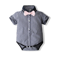 Load image into Gallery viewer, 2 Pieces Set Baby Kid Boys Checked Bow Rompers And Shorts Wholesale 220425276
