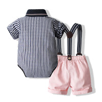 Load image into Gallery viewer, 2 Pieces Set Baby Kid Boys Checked Bow Rompers And Shorts Wholesale 220425276
