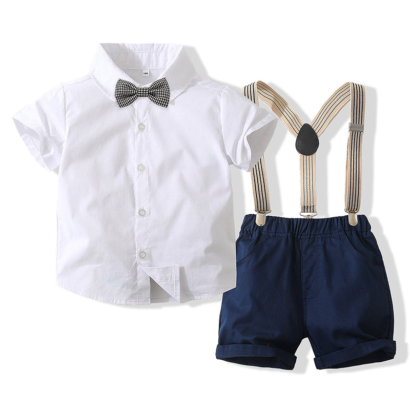 2 Pieces Set Baby Kid Boys Solid Color Bow Shirts And Shorts Wholesale 220425277