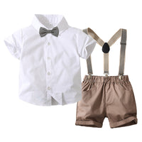 Load image into Gallery viewer, 2 Pieces Set Baby Kid Boys Solid Color Bow Shirts And Shorts Wholesale 220425277
