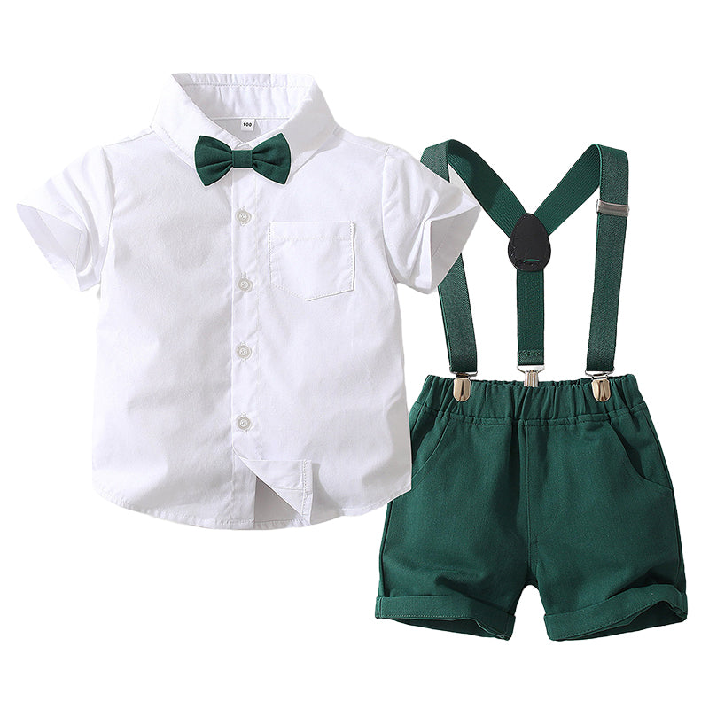 2 Pieces Set Baby Kid Boys Solid Color Bow Shirts And Shorts Wholesale 220425281