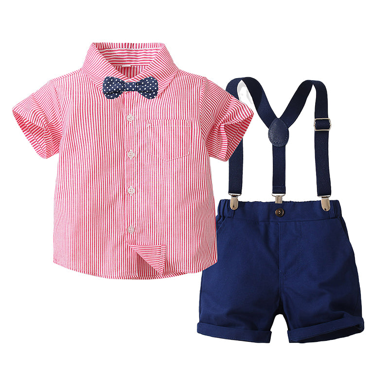 2 Pieces Set Baby Kid Boys Striped Bow Shirts And Shorts Wholesale 220425282