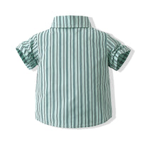 Load image into Gallery viewer, 2 Pieces Set Baby Kid Boys Dressy Striped Bow Shirts And Solid Color Shorts Wholesale 220425284

