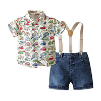 Load image into Gallery viewer, 2 Pieces Set Baby Kid Boys Letters Car Print Shirts And Solid Color Rompers Wholesale 220425290
