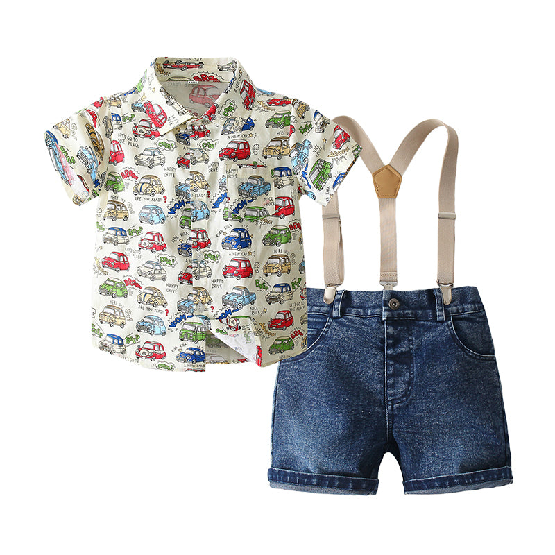2 Pieces Set Baby Kid Boys Letters Car Print Shirts And Solid Color Rompers Wholesale 220425290