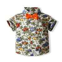 Load image into Gallery viewer, 2 Pieces Set Baby Kid Boys Beach Tropical Car Plant Bow Shirts And Solid Color Shorts Wholesale 220425293
