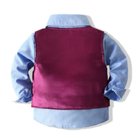 Load image into Gallery viewer, 3 Pieces Set Baby Kid Boys Birthday Party Solid Color Bow Shirts And Color-blocking Checked Vests Waistcoats And Pants Wholesale 220425294
