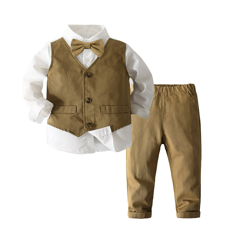 3 Pieces Set Baby Kid Boys Dressy Bow Shirts And Solid Color Pants Wholesale 220425306