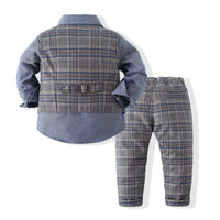 Load image into Gallery viewer, 3 Pieces Set Baby Kid Boys Dressy Solid Color Bow Shirts And Checked Vests Waistcoats And Pants Wholesale 220425312
