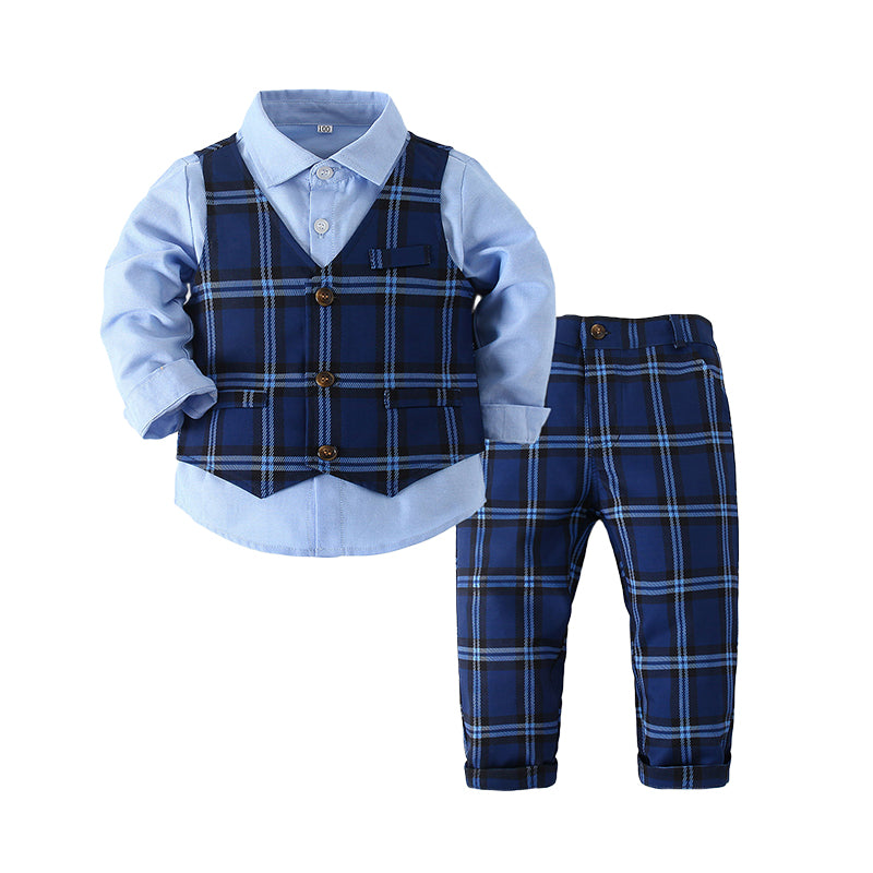 3 Pieces Set Baby Kid Boys Dressy Solid Color Shirts Checked Vests Waistcoats And Pants Wholesale 220425321
