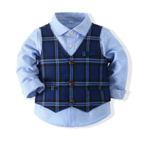 Load image into Gallery viewer, 3 Pieces Set Baby Kid Boys Dressy Solid Color Shirts Checked Vests Waistcoats And Pants Wholesale 220425321
