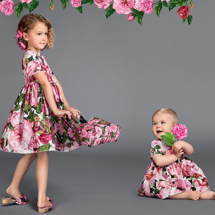 Kid Big Kid Girls Flower Print Dresses Wholesale 22042534