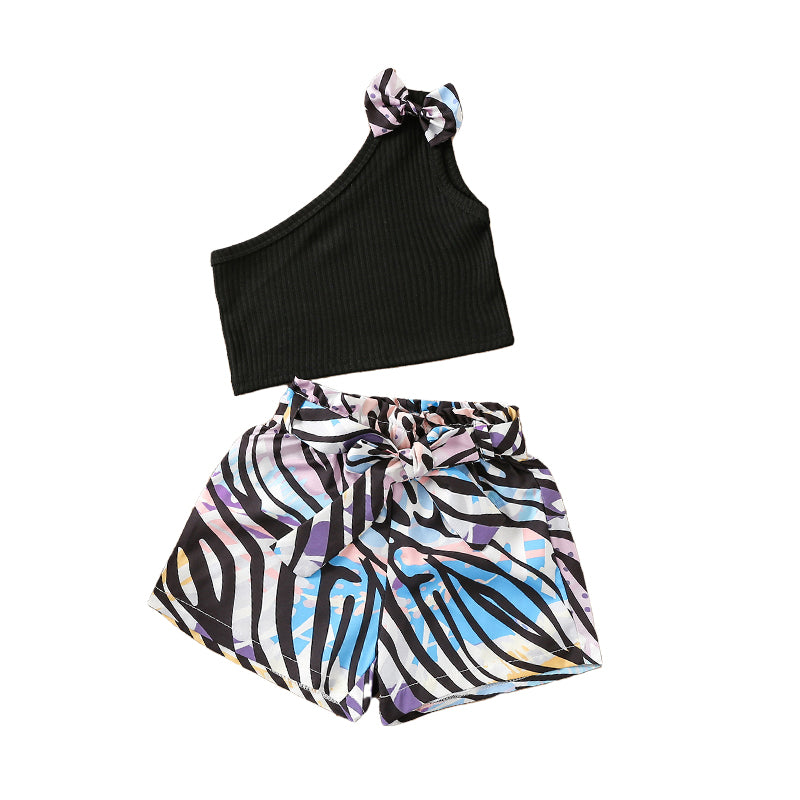2 Pieces Set Baby Kid Girls Solid Color Tank Tops And Graphic Shorts Wholesale 220425357