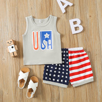 Load image into Gallery viewer, 2 Pieces Set Baby Kid Boys Independence Day Letters Tank Tops Striped And Star Shorts Wholesale 220425368
