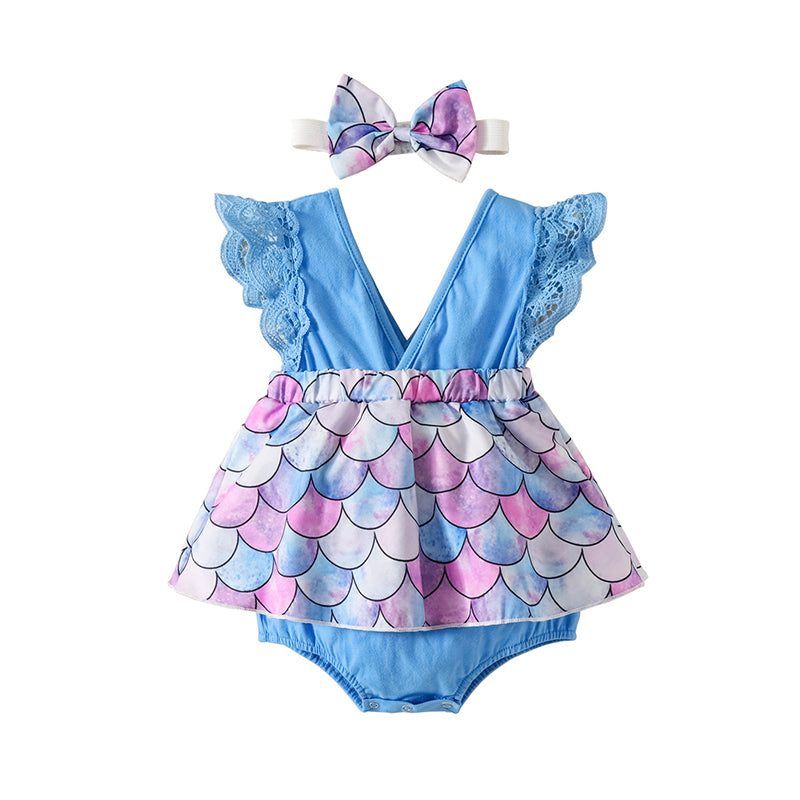 Baby Girls Fruit Fish scales Bow Print Rompers Wholesale 220425396