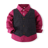Load image into Gallery viewer, 2 Pieces Set Baby Kid Boys Solid Color Checked Shirts And Suits Trousers Wholesale 220425402
