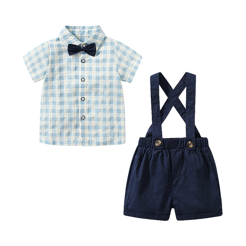 2 Pieces Set Baby Kid Boys Checked Bow Shirts And Shorts Wholesale 220425404