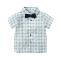 Load image into Gallery viewer, 2 Pieces Set Baby Kid Boys Checked Bow Shirts And Shorts Wholesale 220425404
