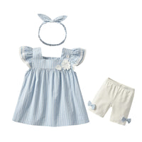 Load image into Gallery viewer, 3 Pieces Set Baby Kid Girls Flower Tops Bow Shorts And Headwear Wholesale 220425434
